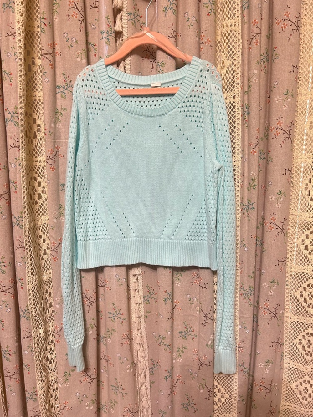 Ivivva‎ by Lululemon Open Knit Cropped Sweater Blue Size 10 EUC